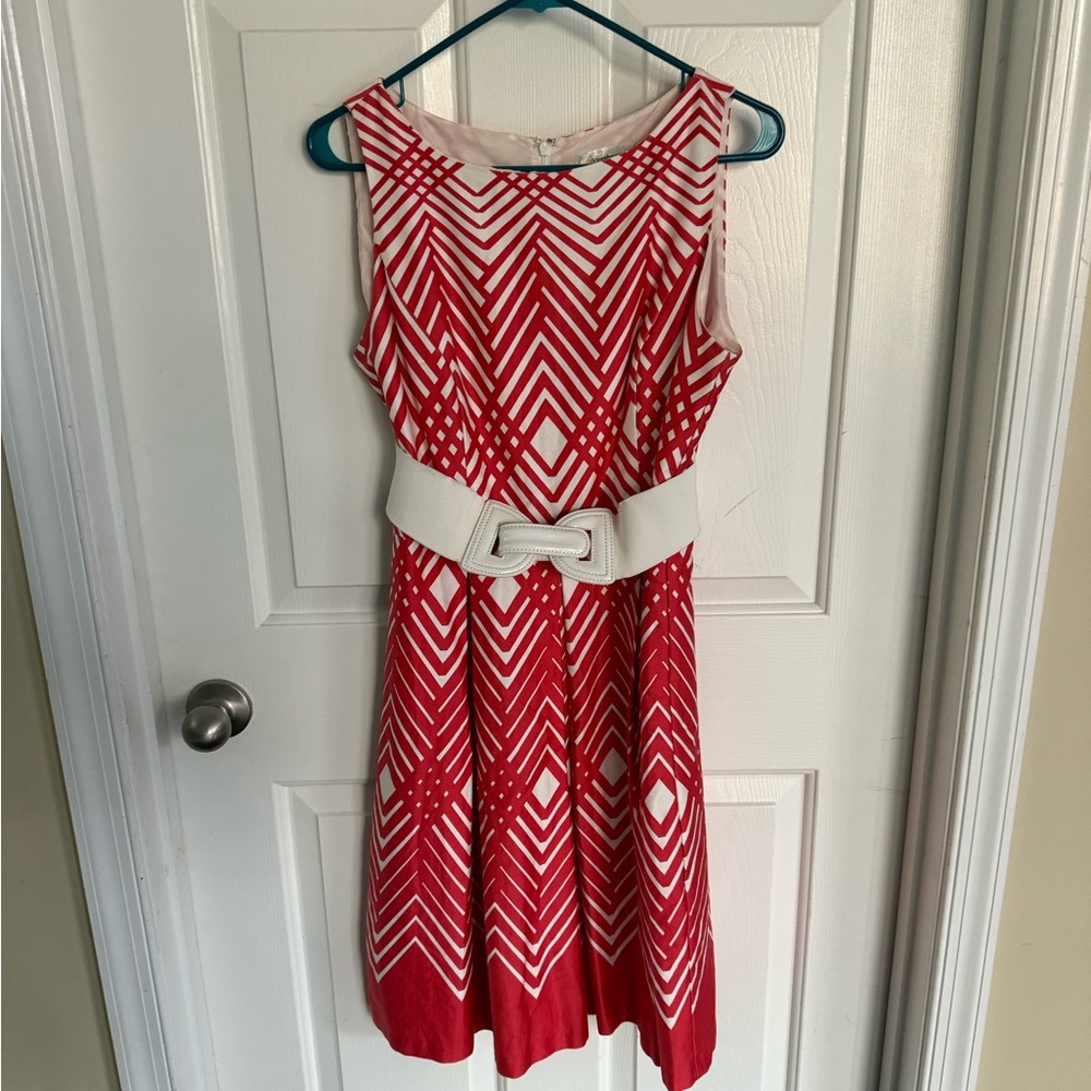Dress Barn Peach and White Geometric Pattern Dress